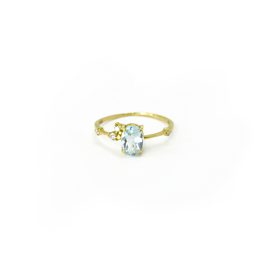 Anel Bella em Ouro Amarelo com Água Marinha e Diamantes