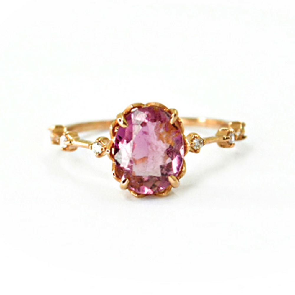 Anel Flora em Ouro Amarelo 18k com Turmalina Rosa e Diamantes