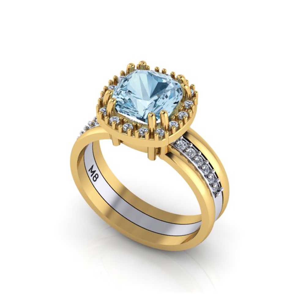 Anel Euphoria em Ouro Amarelo e Branco 18k com Topázio Sky e Diamantes