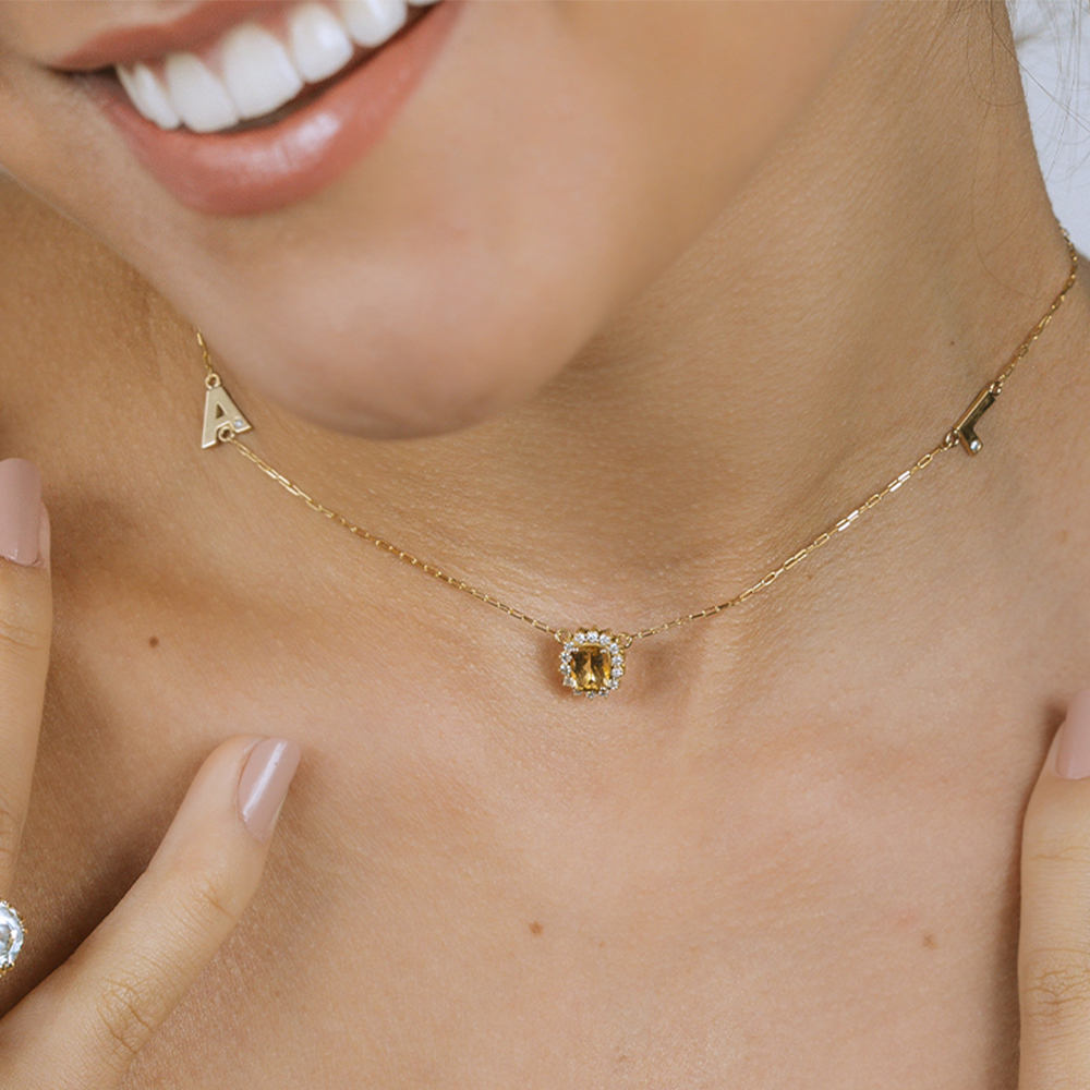 Choker Letras em Ouro Amarelo 18k com Topázio Imperial e Diamantes