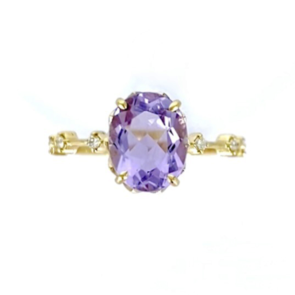Anel Flora Ametista em Ouro amarelo 18k com Ametista Lavanda e Diamantes