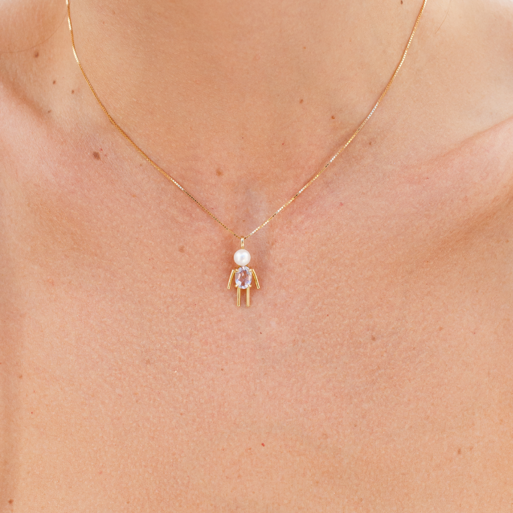 Pingente Bambini em Ouro Amarelo 18k com Ametista e Pérola